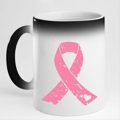 Distressed Pink Ribbon, Breast Cancer 11oz Black Color Changing Mug