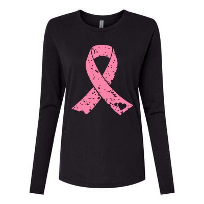 Distressed Pink Ribbon, Breast Cancer Womens Cotton Relaxed Long Sleeve T-Shirt