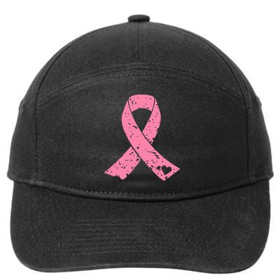 Distressed Pink Ribbon, Breast Cancer 7-Panel Snapback Hat