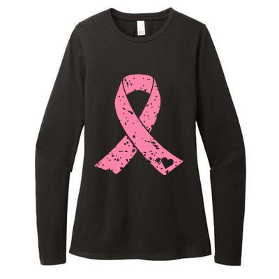 Distressed Pink Ribbon, Breast Cancer Womens CVC Long Sleeve Shirt