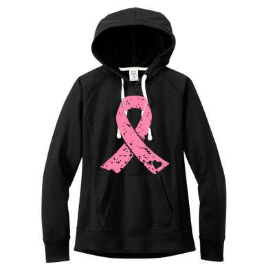 Distressed Pink Ribbon, Breast Cancer Women's Fleece Hoodie