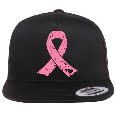 Distressed Pink Ribbon, Breast Cancer Flatbill Hat