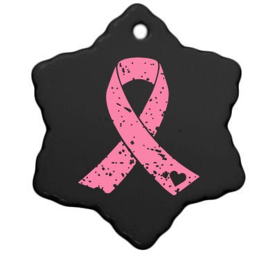 Distressed Pink Ribbon, Breast Cancer Ceramic Star Ornament