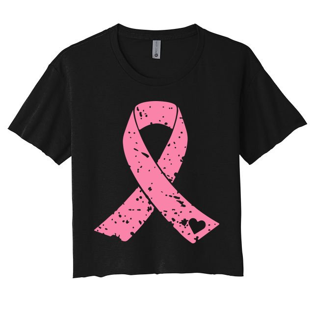 Distressed Pink Ribbon, Breast Cancer Crop Top