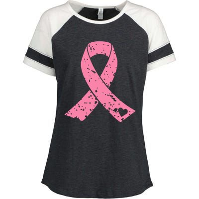 Distressed Pink Ribbon, Breast Cancer Enza Ladies Jersey Colorblock Tee