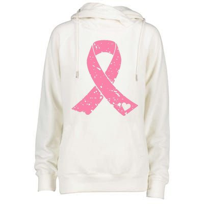 Distressed Pink Ribbon, Breast Cancer Womens Funnel Neck Pullover Hood