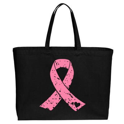 Distressed Pink Ribbon, Breast Cancer Cotton Canvas Jumbo Tote