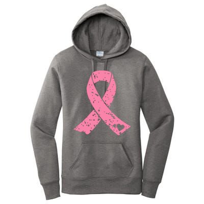 Distressed Pink Ribbon, Breast Cancer Women's Pullover Hoodie