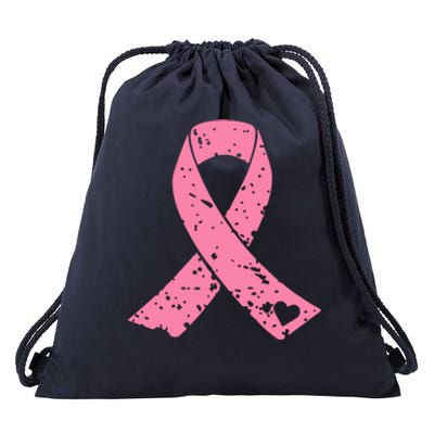 Distressed Pink Ribbon, Breast Cancer Drawstring Bag