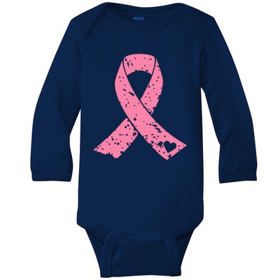 Distressed Pink Ribbon, Breast Cancer Baby Long Sleeve Bodysuit