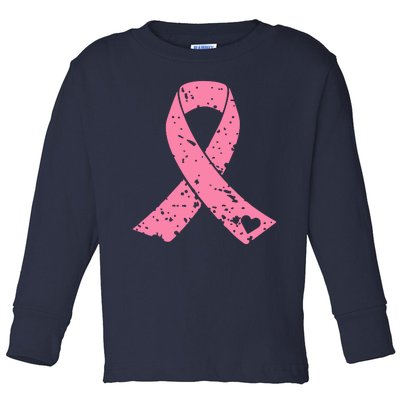 Distressed Pink Ribbon, Breast Cancer Toddler Long Sleeve Shirt