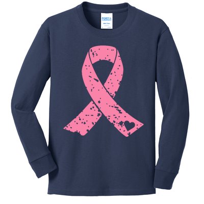 Distressed Pink Ribbon, Breast Cancer Kids Long Sleeve Shirt