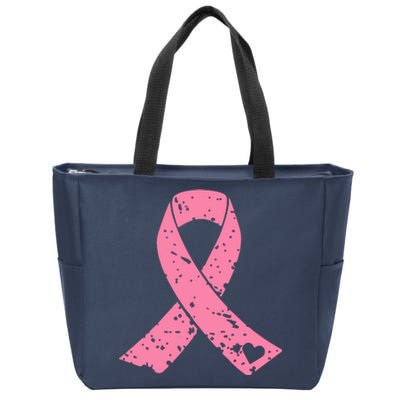 Distressed Pink Ribbon, Breast Cancer Zip Tote Bag