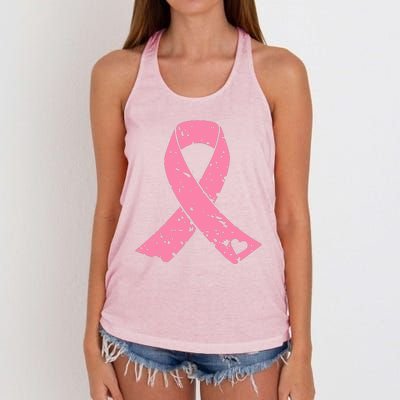 Distressed Pink Ribbon, Breast Cancer Women's Knotted Racerback Tank