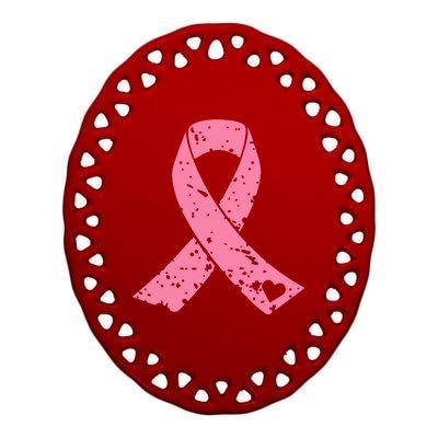 Distressed Pink Ribbon, Breast Cancer Ceramic Oval Ornament