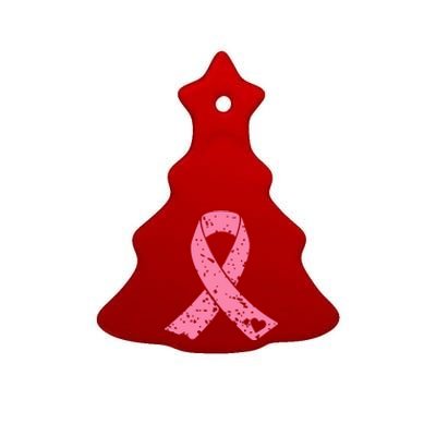 Distressed Pink Ribbon, Breast Cancer Ceramic Tree Ornament