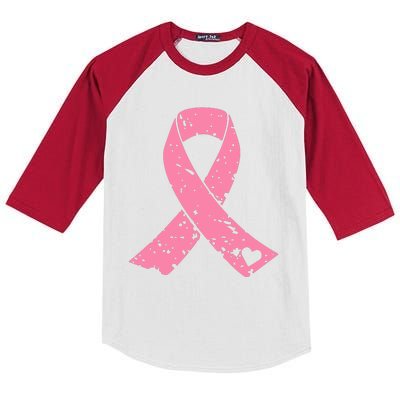 Distressed Pink Ribbon, Breast Cancer Kids Colorblock Raglan Jersey