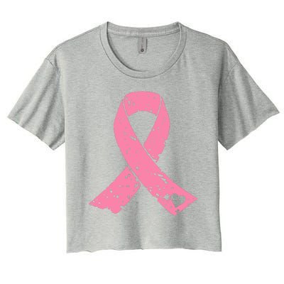 Distressed Pink Ribbon, Breast Cancer Women's Crop Top Tee