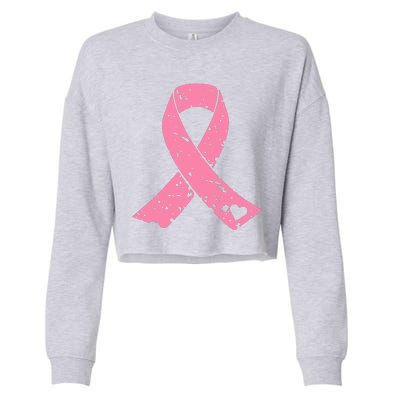 Distressed Pink Ribbon, Breast Cancer Cropped Pullover Crew