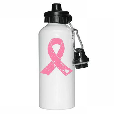 Distressed Pink Ribbon, Breast Cancer Aluminum Water Bottle