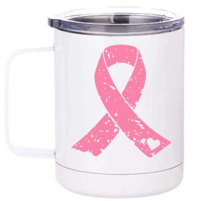 Distressed Pink Ribbon, Breast Cancer 12 oz Stainless Steel Tumbler Cup