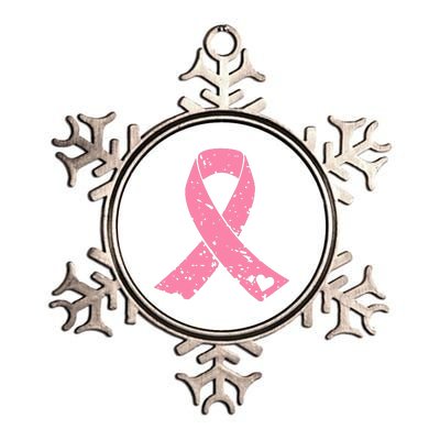 Distressed Pink Ribbon, Breast Cancer Metallic Star Ornament