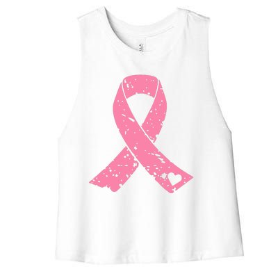 Distressed Pink Ribbon, Breast Cancer Women's Racerback Cropped Tank