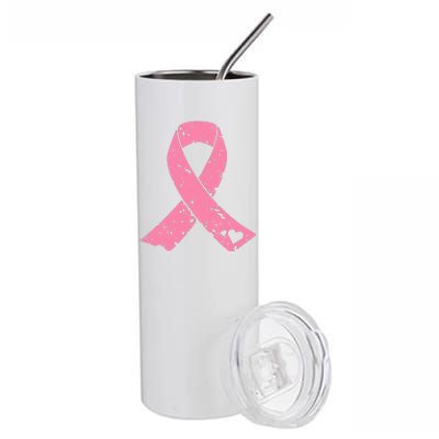 Distressed Pink Ribbon, Breast Cancer Stainless Steel Tumbler