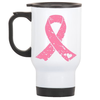 Distressed Pink Ribbon, Breast Cancer Stainless Steel Travel Mug