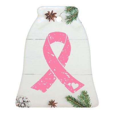 Distressed Pink Ribbon, Breast Cancer Ceramic Bell Ornament