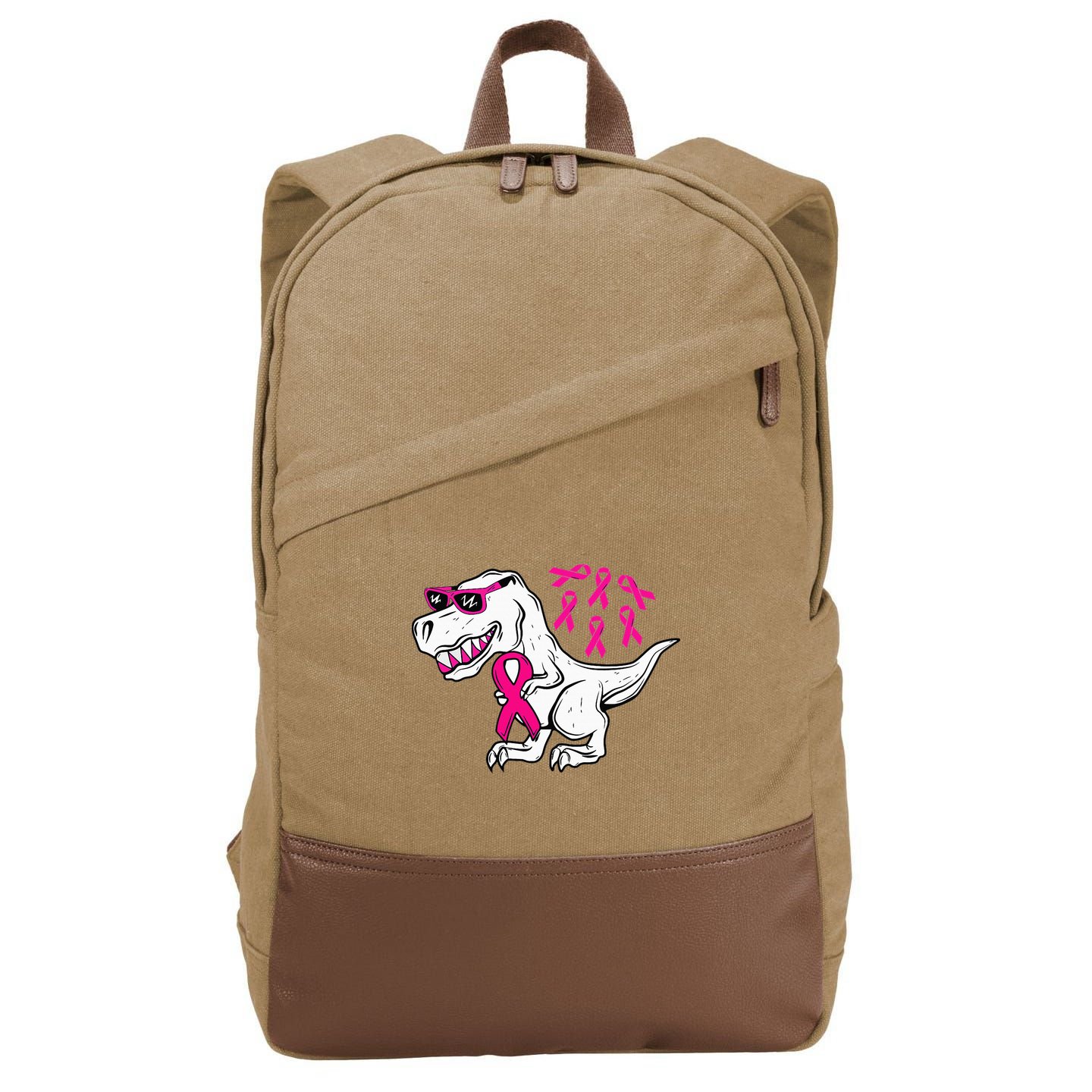 Dinosaur Pink Ribbon Breast Cancer Awareness Month Warrior Cotton Canvas Backpack