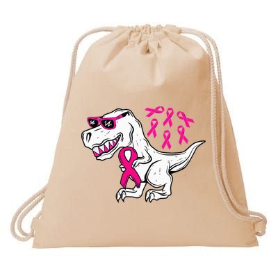 Dinosaur Pink Ribbon Breast Cancer Awareness Month Warrior Drawstring Bag