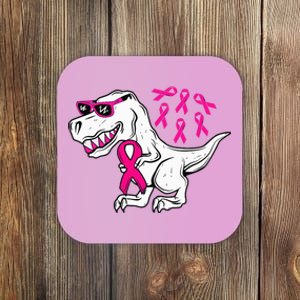 Dinosaur Pink Ribbon Breast Cancer Awareness Month Warrior Coaster