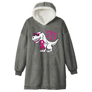 Dinosaur Pink Ribbon Breast Cancer Awareness Month Warrior Hooded Wearable Blanket