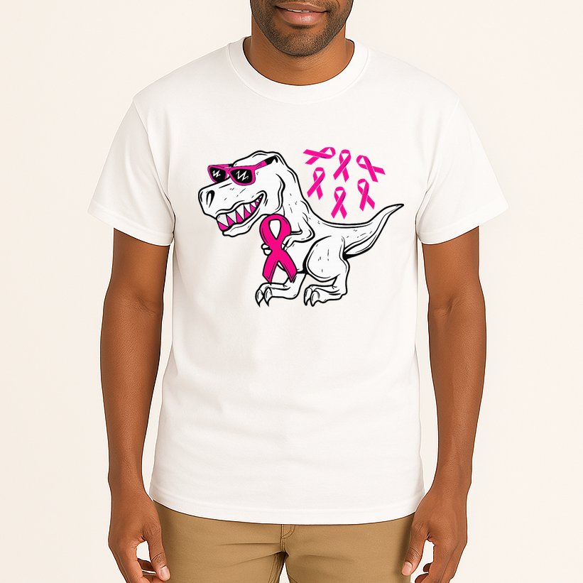 Dinosaur Pink Ribbon Breast Cancer Awareness Month Warrior Tall T-Shirt