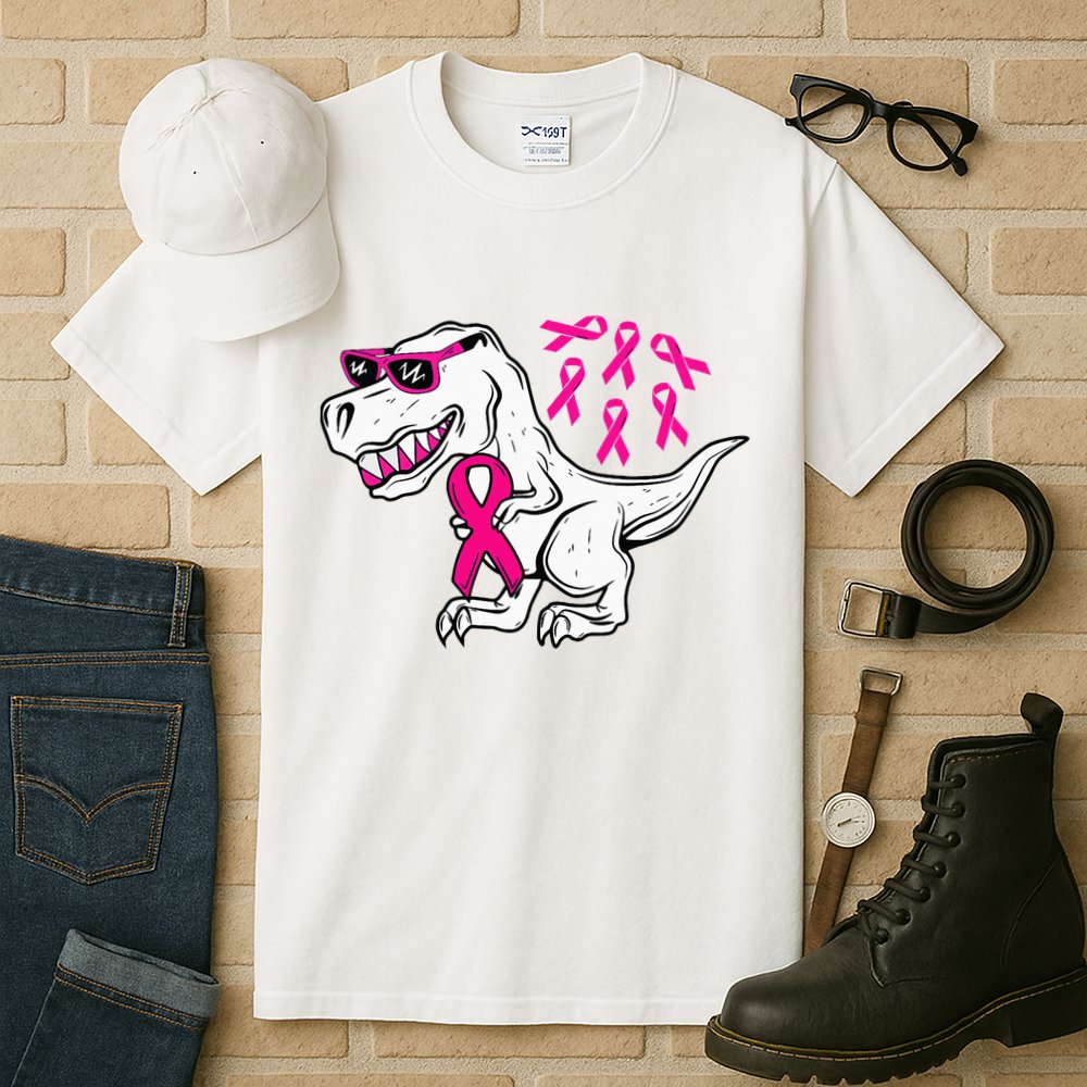 Dinosaur Pink Ribbon Breast Cancer Awareness Month Warrior Tall T-Shirt