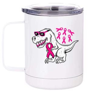 Dinosaur Pink Ribbon Breast Cancer Awareness Month Warrior 12 oz Stainless Steel Tumbler Cup