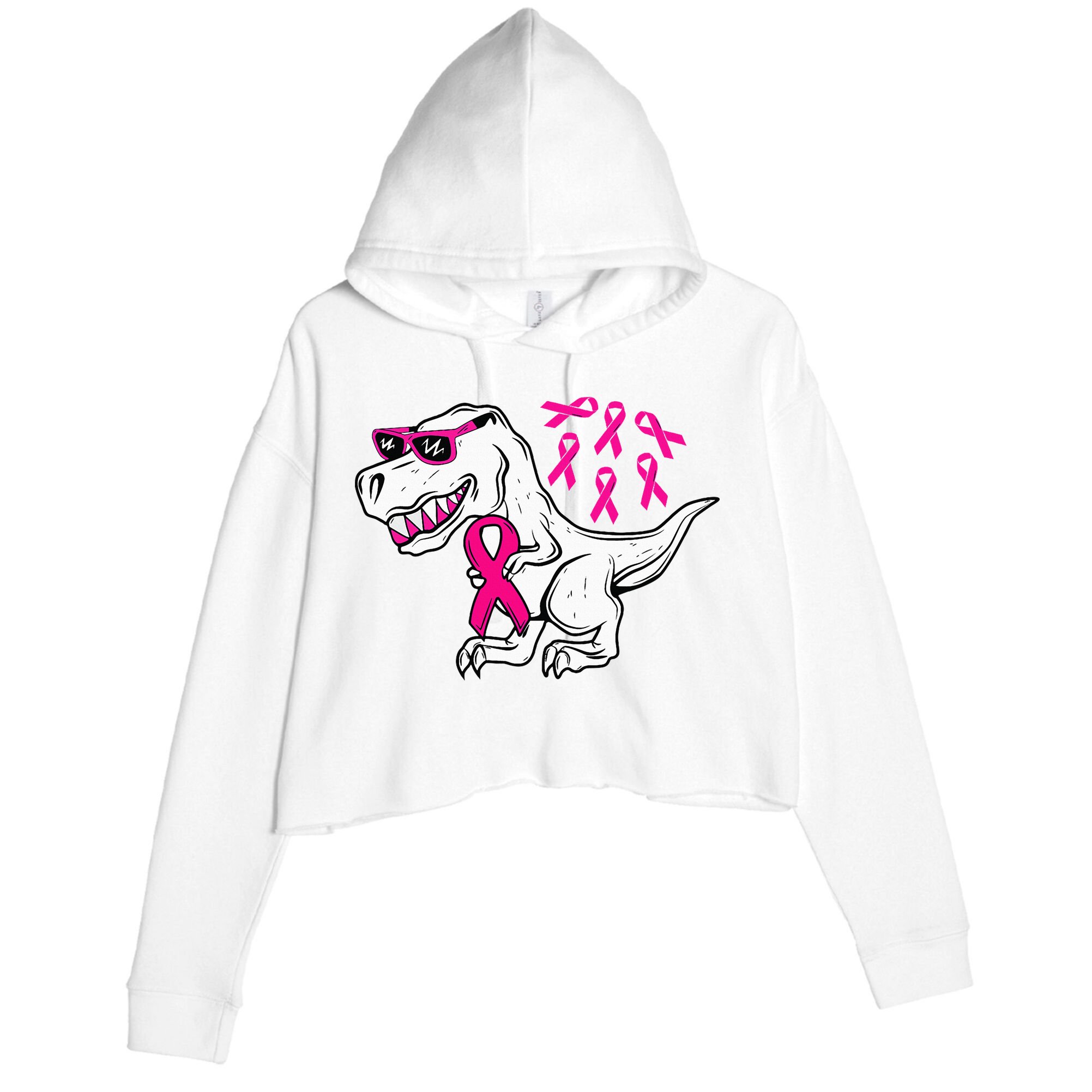 Dinosaur Pink Ribbon Breast Cancer Awareness Month Warrior Crop Fleece Hoodie