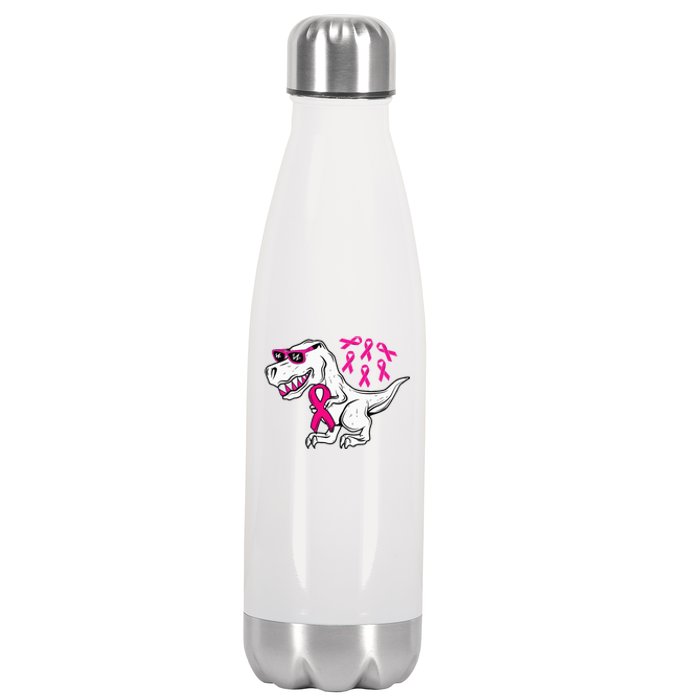 Dinosaur Pink Ribbon Breast Cancer Awareness Month Warrior Stainless Steel Insulated Water Bottle