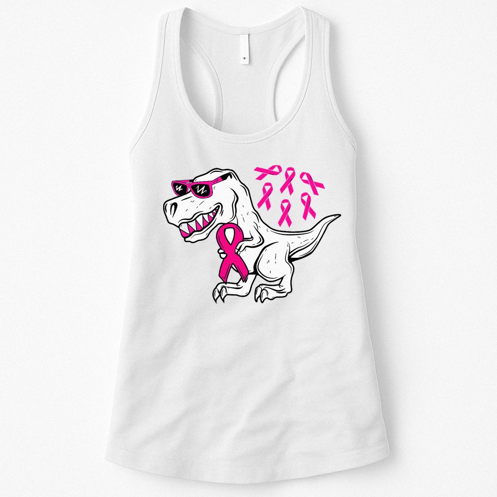 Dinosaur Pink Ribbon Breast Cancer Awareness Month Warrior Womens Tank Top
