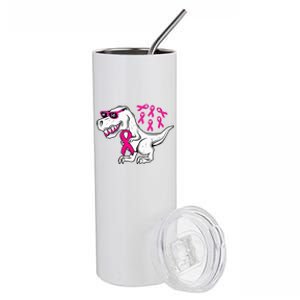 Dinosaur Pink Ribbon Breast Cancer Awareness Month Warrior Stainless Steel Tumbler