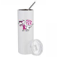 Dinosaur Pink Ribbon Breast Cancer Awareness Month Warrior Stainless Steel Tumbler