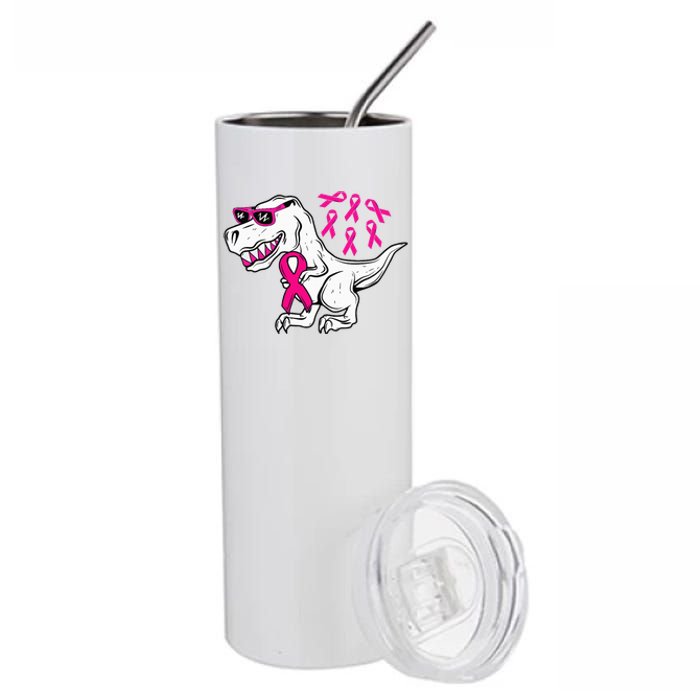 Dinosaur Pink Ribbon Breast Cancer Awareness Month Warrior Stainless Steel Tumbler