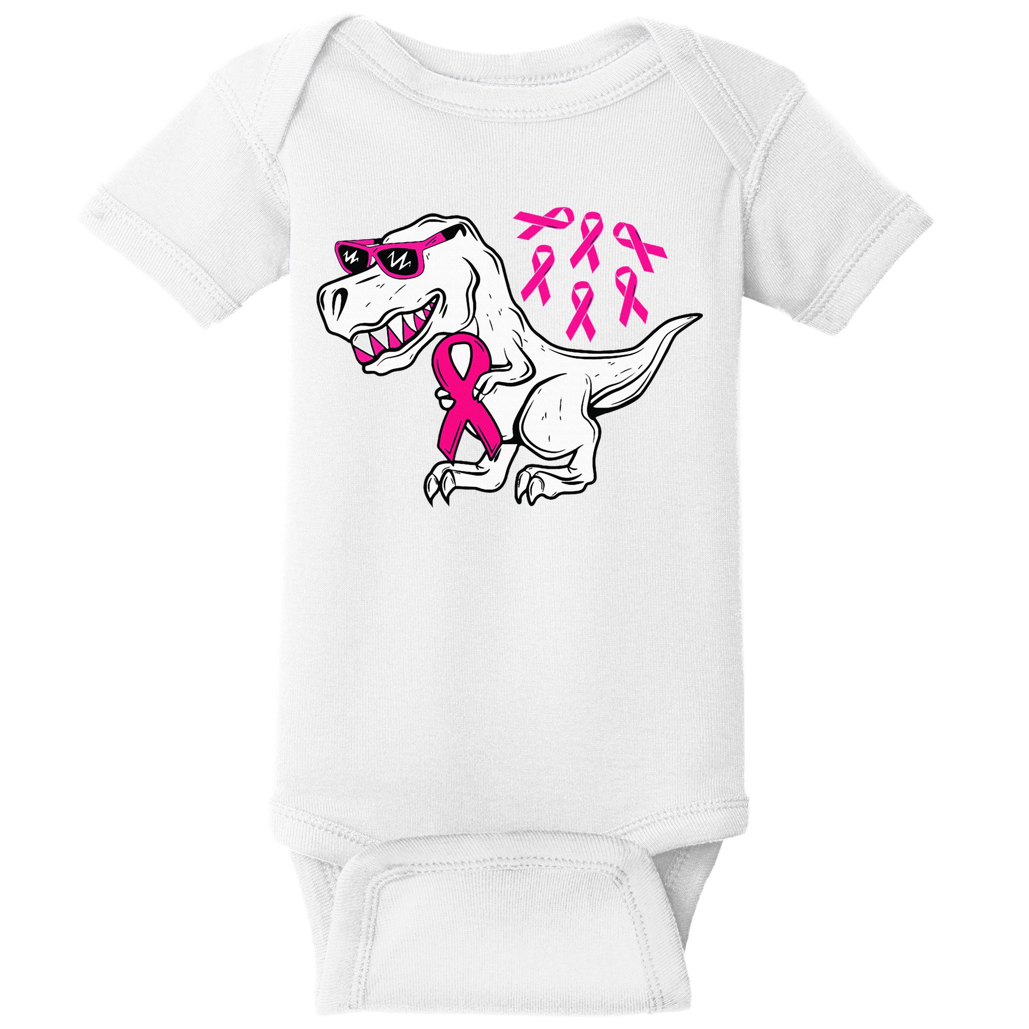 Dinosaur Pink Ribbon Breast Cancer Awareness Month Warrior Baby Bodysuit