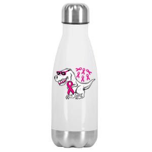 Dinosaur Pink Ribbon Breast Cancer Awareness Month Warrior Stainless Steel Insulated Water Bottle