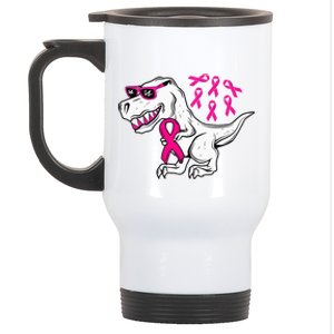 Dinosaur Pink Ribbon Breast Cancer Awareness Month Warrior Stainless Steel Travel Mug