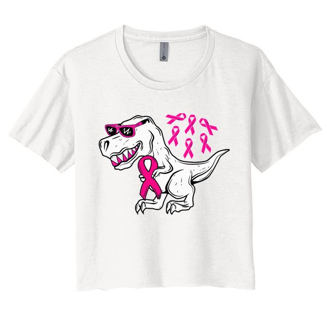 Dinosaur Pink Ribbon Breast Cancer Awareness Month Warrior Women's Crop Top Tee