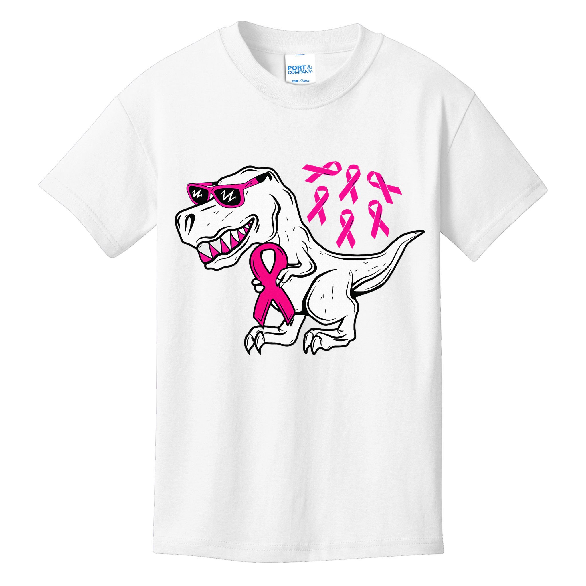Dinosaur Pink Ribbon Breast Cancer Awareness Month Warrior Kids T-Shirt