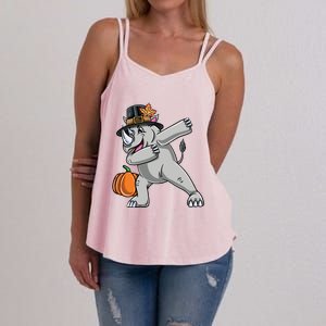 Dabbing Pilgrim Rhino Thanksgiving Gift Women's Strappy Tank