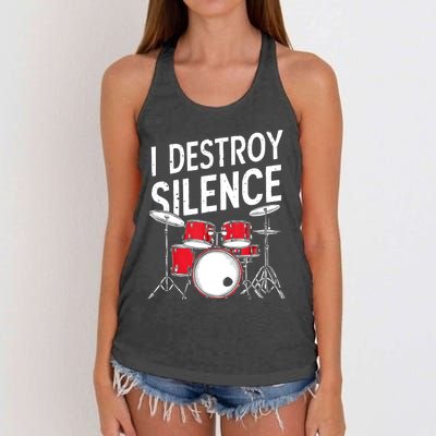 Drums & Percussion Rock Music Drummer Gift Women's Knotted Racerback Tank